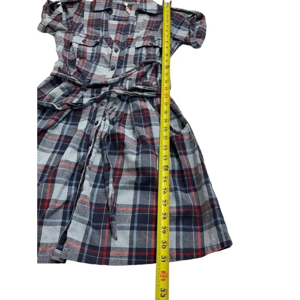 Willow & Clay Women Size XS Plaid T-Shirt Dress Blue Red Belted 11-721 - Image 7