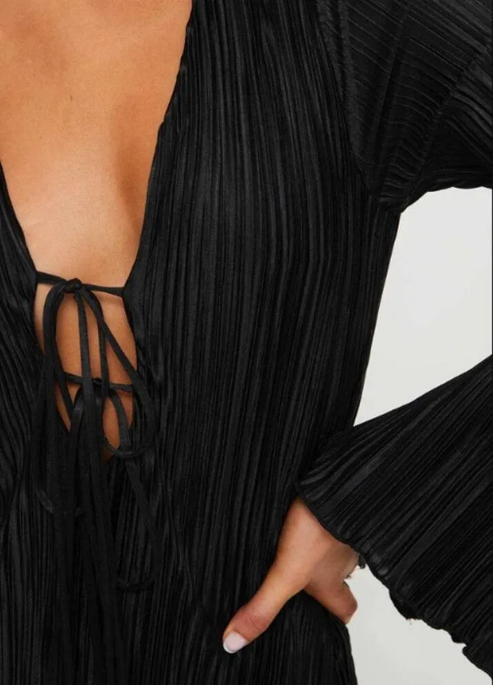 Princess Polly Russek Long Sleeve Pleated Plisse Tie Front Maxi Dress 2 - Image 6