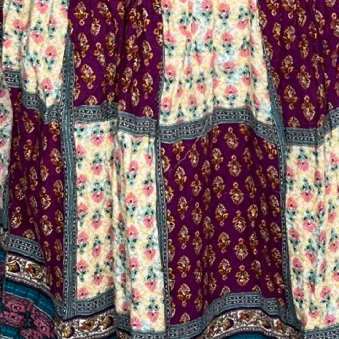 American Eagle Dress Womens Small Maroon‎ White Patchwork Boho Peasant Festival - Image 6