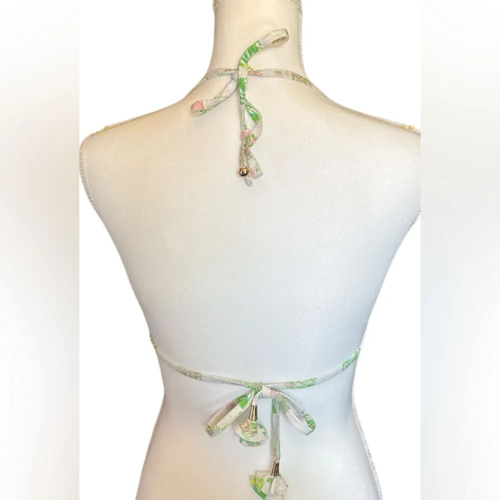 Lilly Pulitzer  Green and Cream Patchwork Bikini Top - Image 2