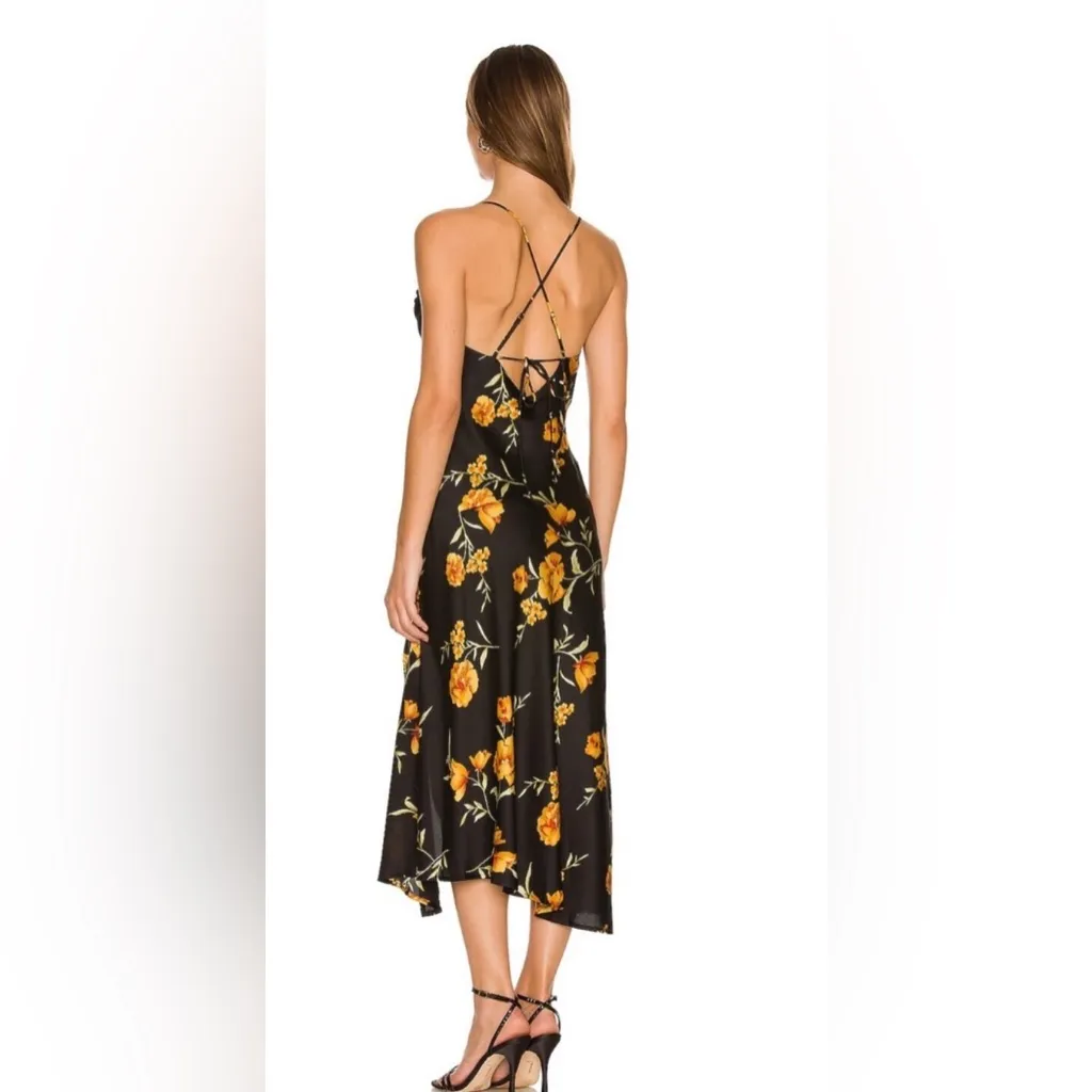 Revolve ASTR The Label Gaia Midi Dress Black & Gold Floral Size Medium - Image 3