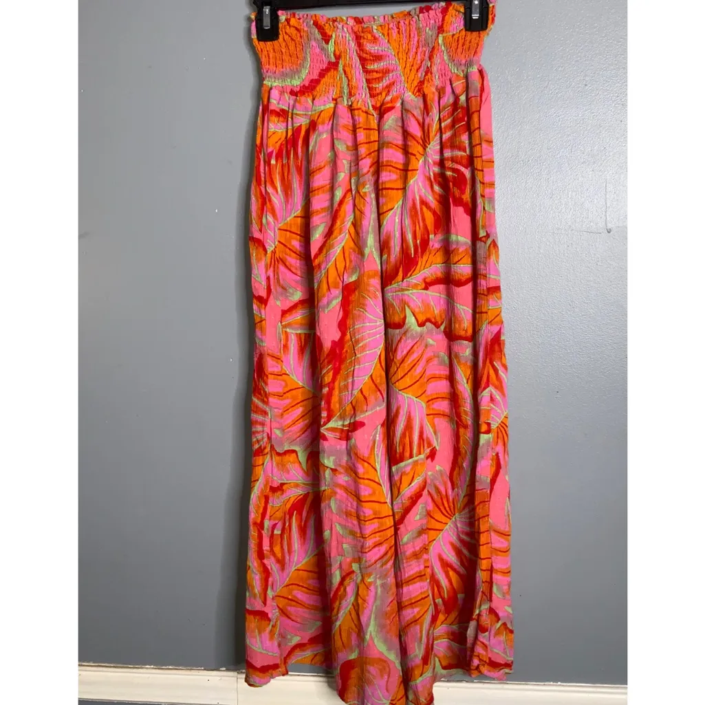 Cynthia Rowley Pink and Orange Tropical Print Wide Leg Pants - Large - Image 2