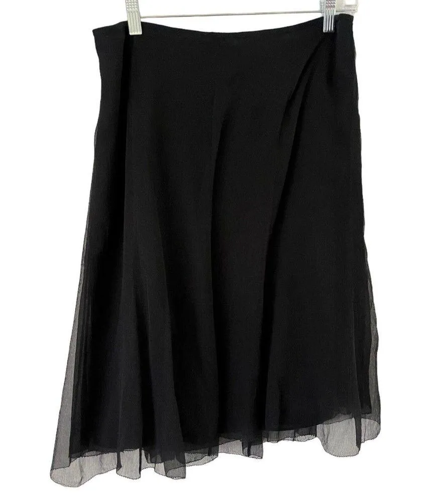 INC International Concepts Black 100% Silk Knee Length A Line Skirt Size 8 - Image 2