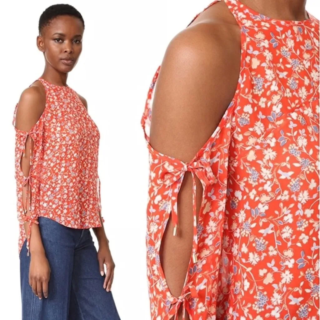 Veronica Beard Flynn 100% Silk Cold Shoulder Floral Blouse Size 4 - Image 2