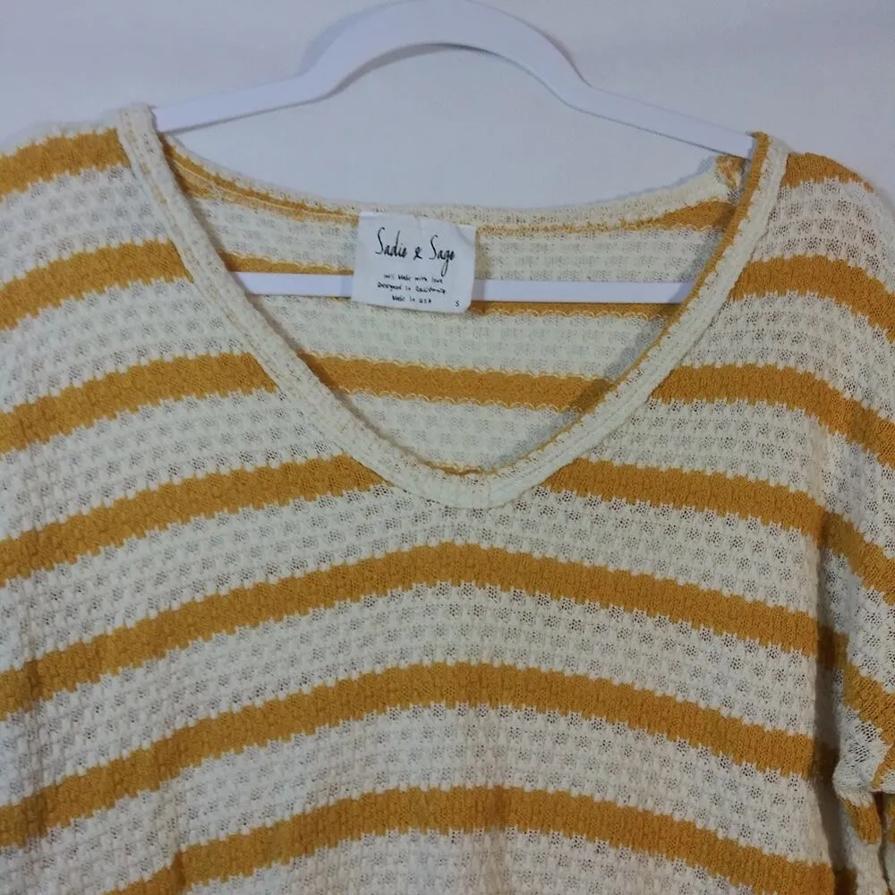Sadie & Sage Yellow Stripe V Neck Knit Sweater Top Size Small - Image 5