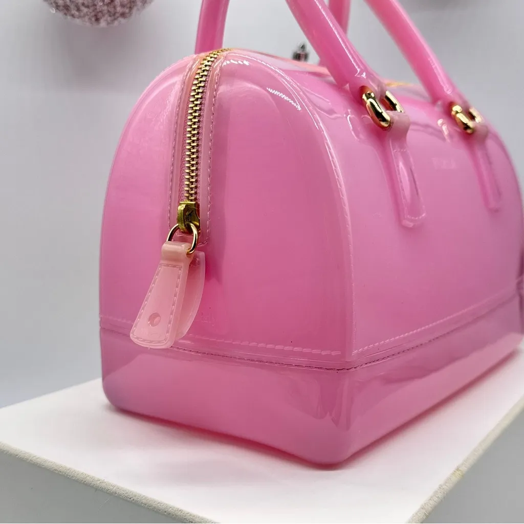 Furla Authentic Candy Light Pink Handbag PVC Boston Bag Gold Hardware - Image 2