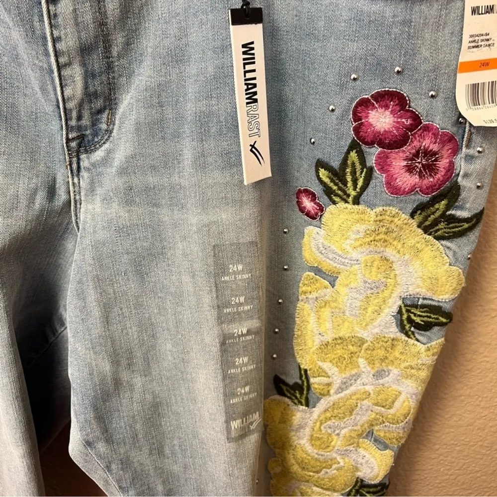 William Rast NWT Skinny Ankle Embroidered Floral Jeans Size 24W - Image 5