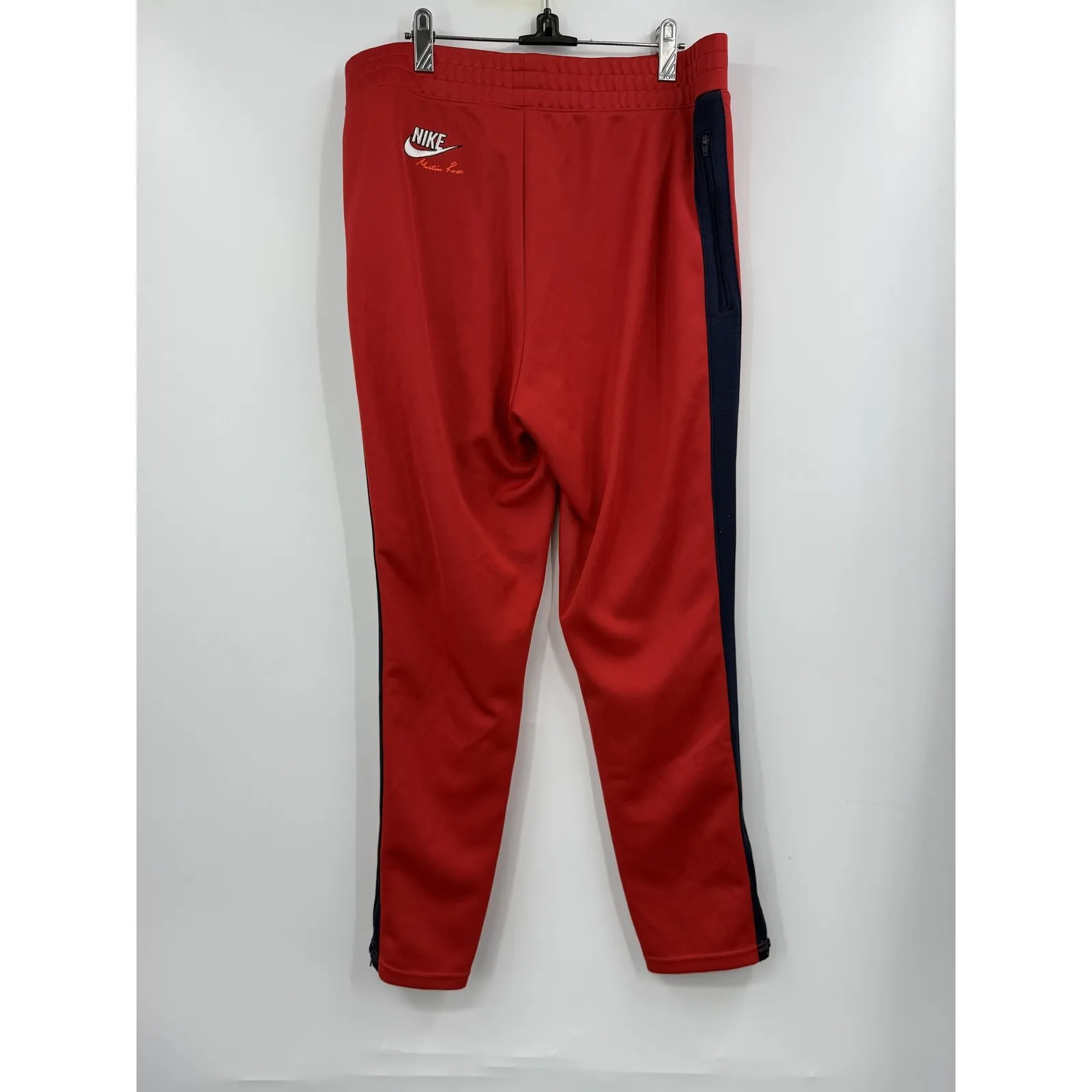 Nike Martine Rose Track Pants Mens Large‎ Red Navy Zip Hem Joggers Side Pocket - Image 8