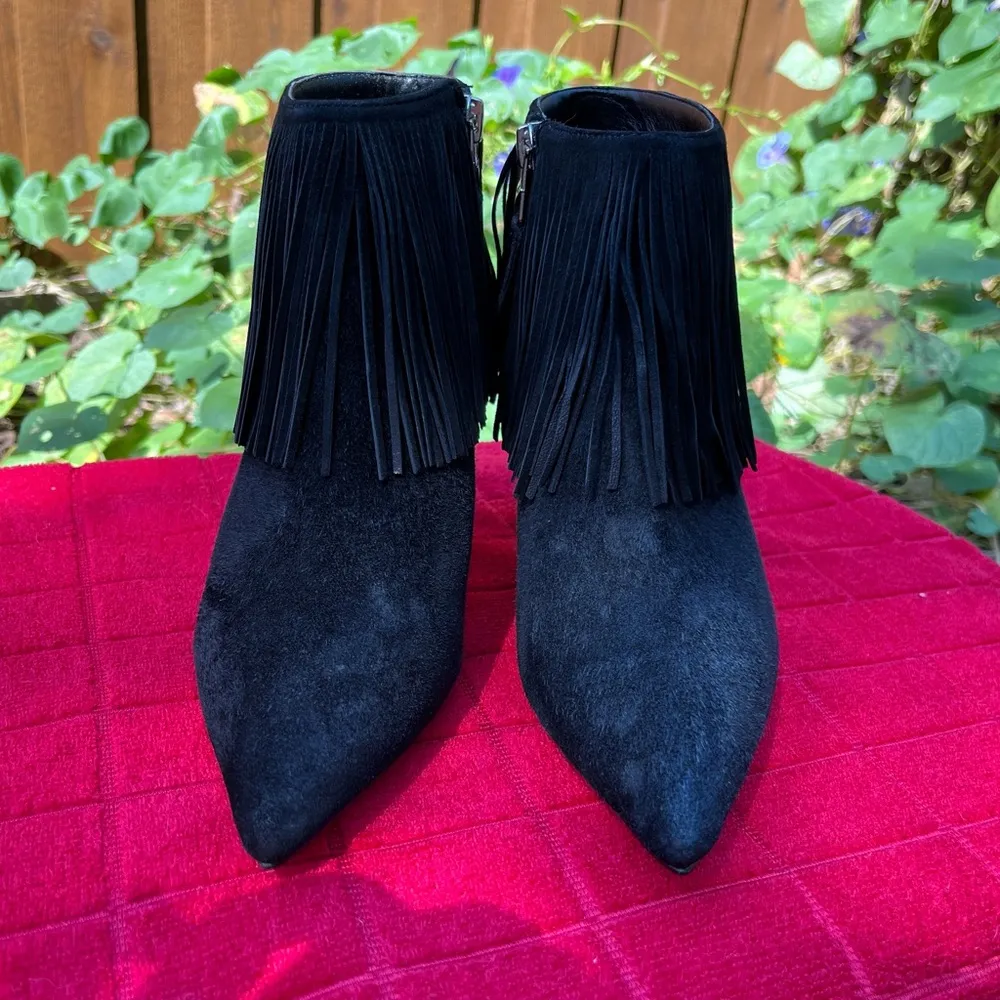 Sam Edelman Kandice Suede Fringe High Heel Booties Black Size 6 EUC - Image 2