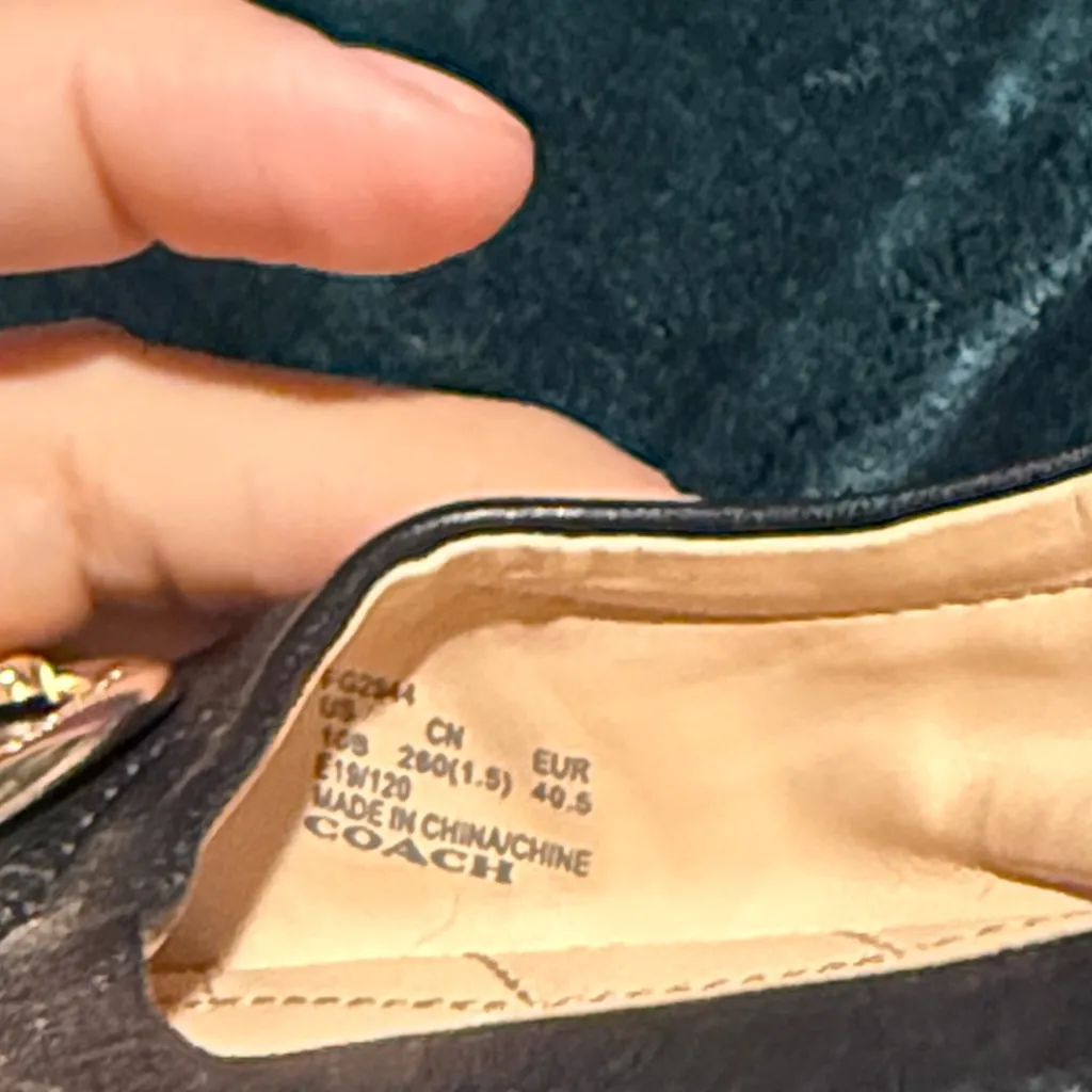Coach Black Leather Flats with Gold Emblem - Image 5