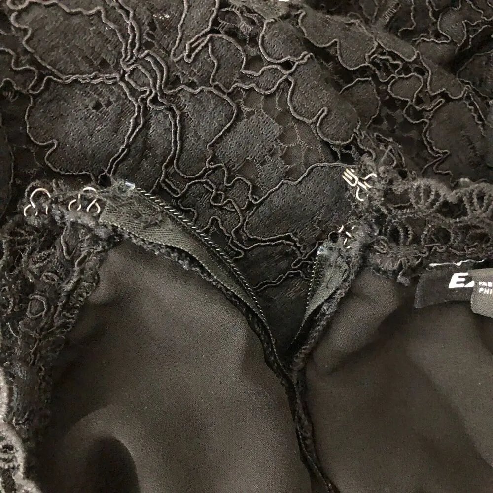 EXPRESS Black Lace Ruffle Long Sleeve Top with Mock Neck Zipper Back Size XS - Image 10