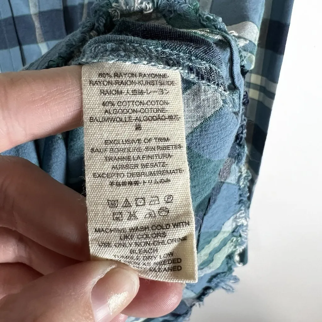 Free People Loveland Plaid Button Down Shirt Blue Rayon Cotton Tunic Sz XS Boho‎ - Image 6