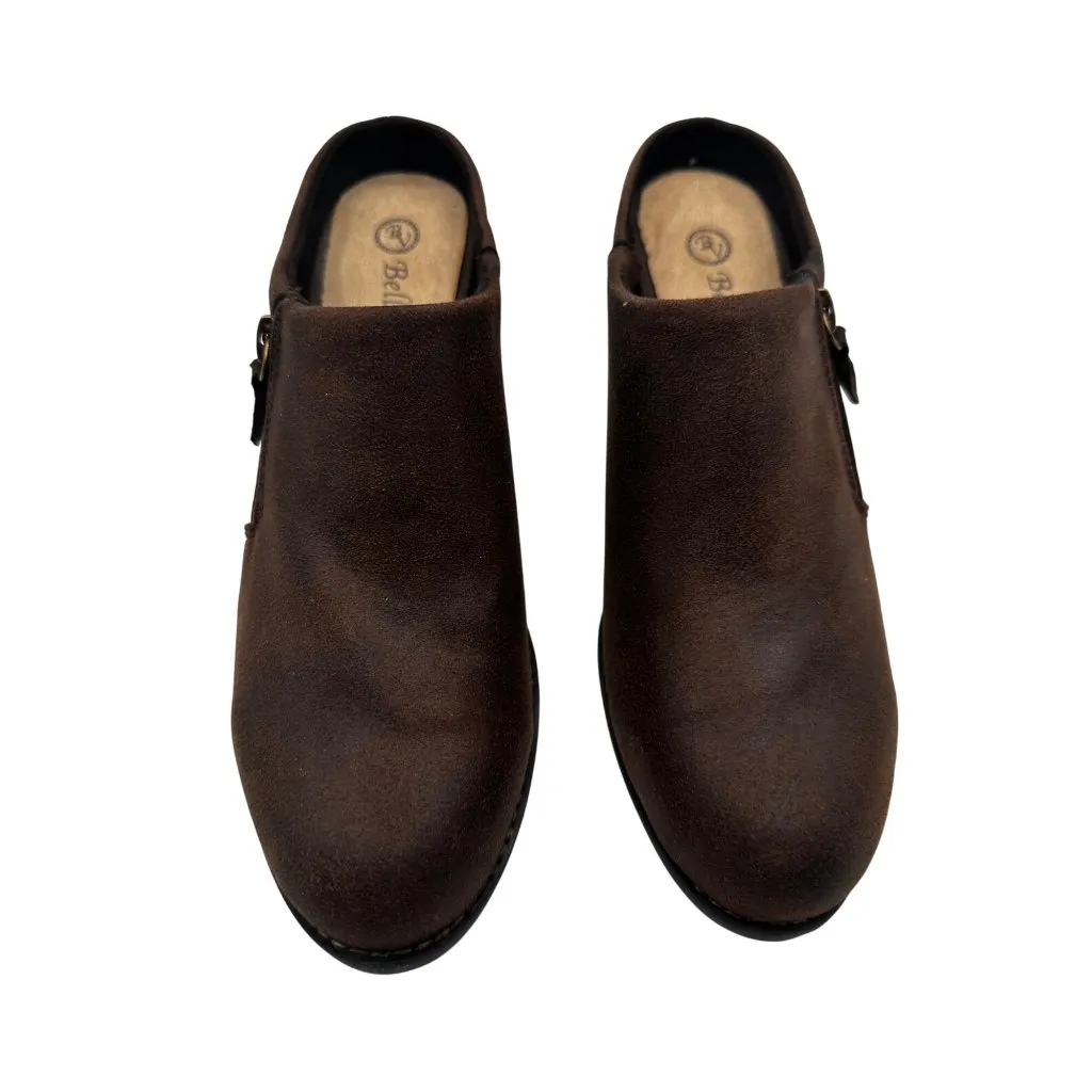 Belle Vita Size 7.5M Faux Suede Slip On Ankle Boots Side Zipper Brown - Image 13