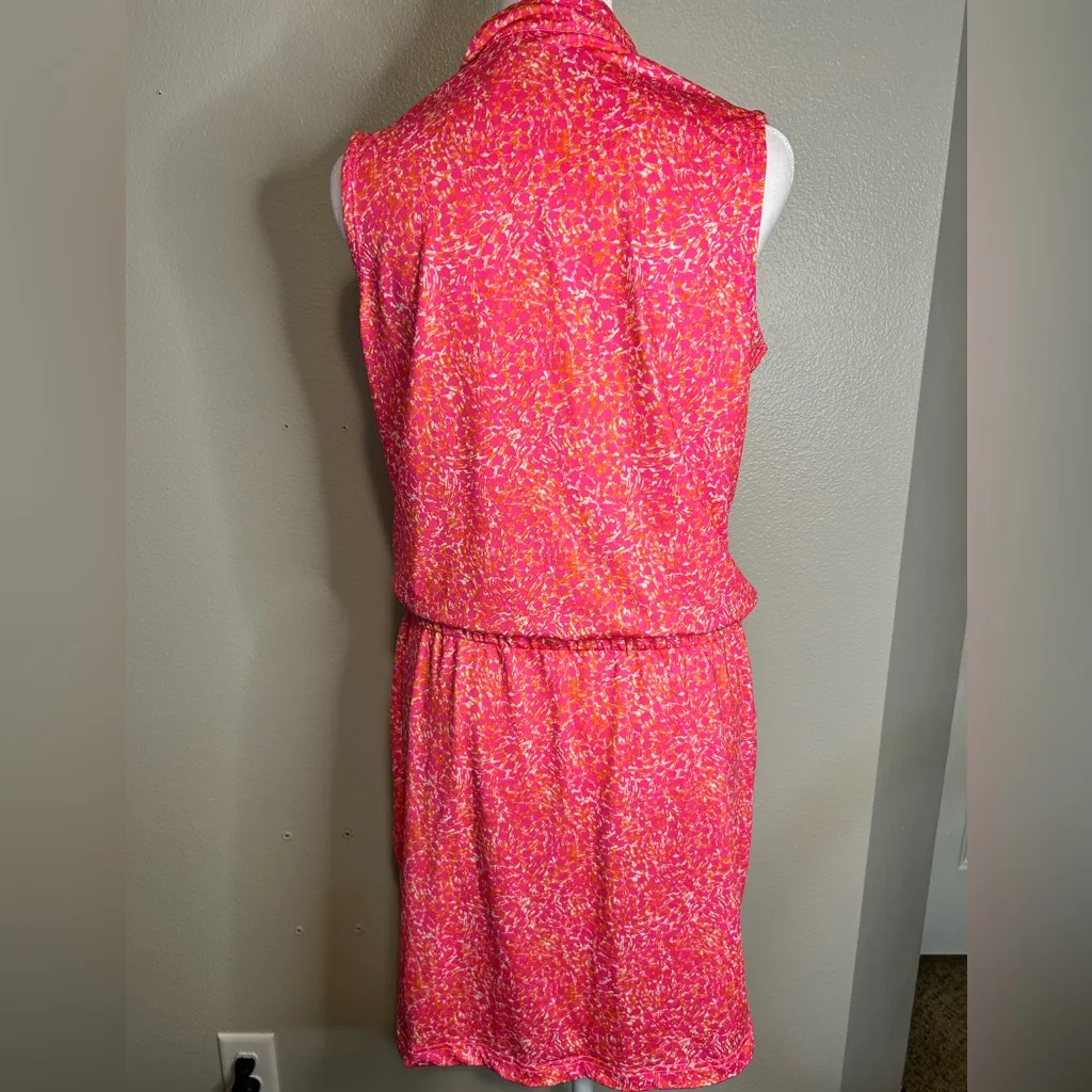 Pebble Beach Pink and Orange Patterned Dress Size M - Image 3