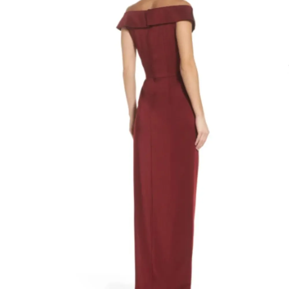 La Femme Surplice Off the Shoulder Column Gown - Image 5