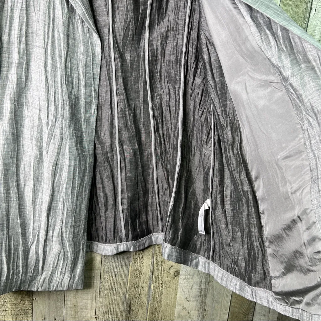 Eileen Fisher Size 1X Silver/Gray Linen Blend Crinkle Material Open Front Jacket - Image 3