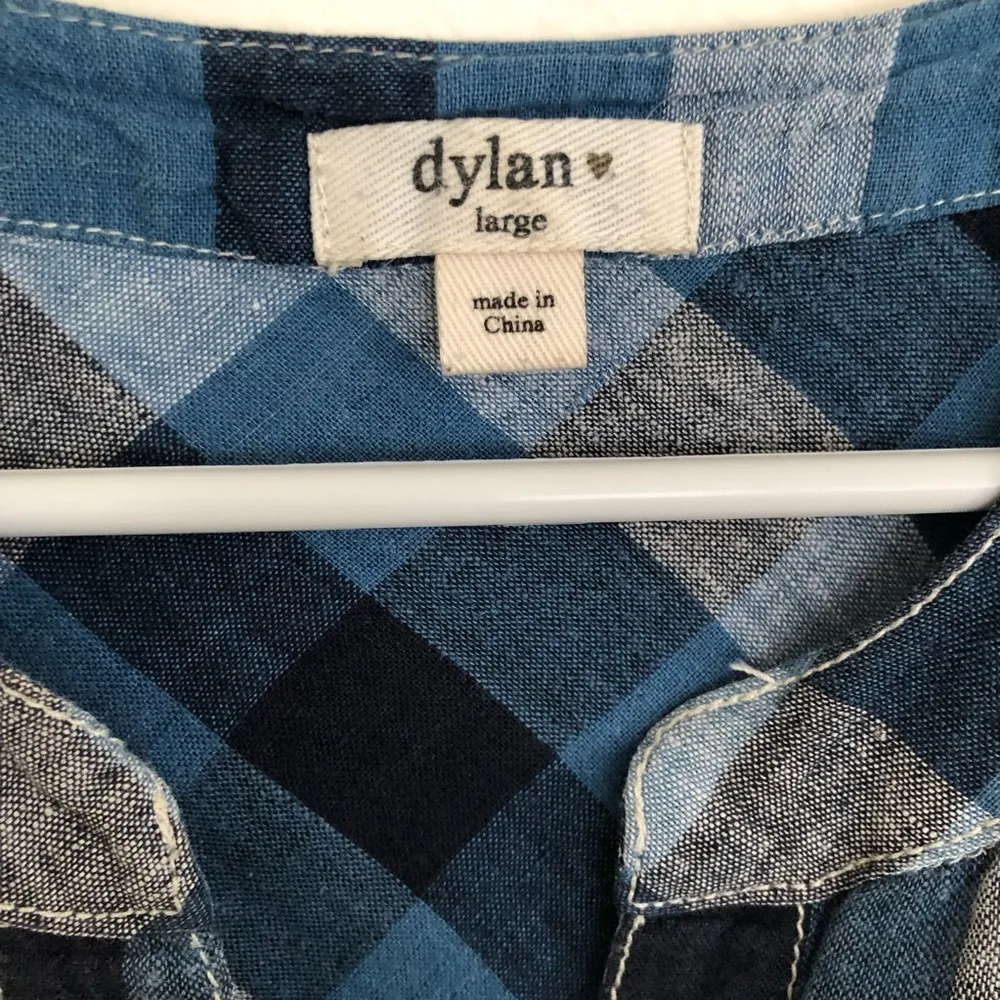 Dylan Linen/Cotton blue check shirt Blouse L - Image 2