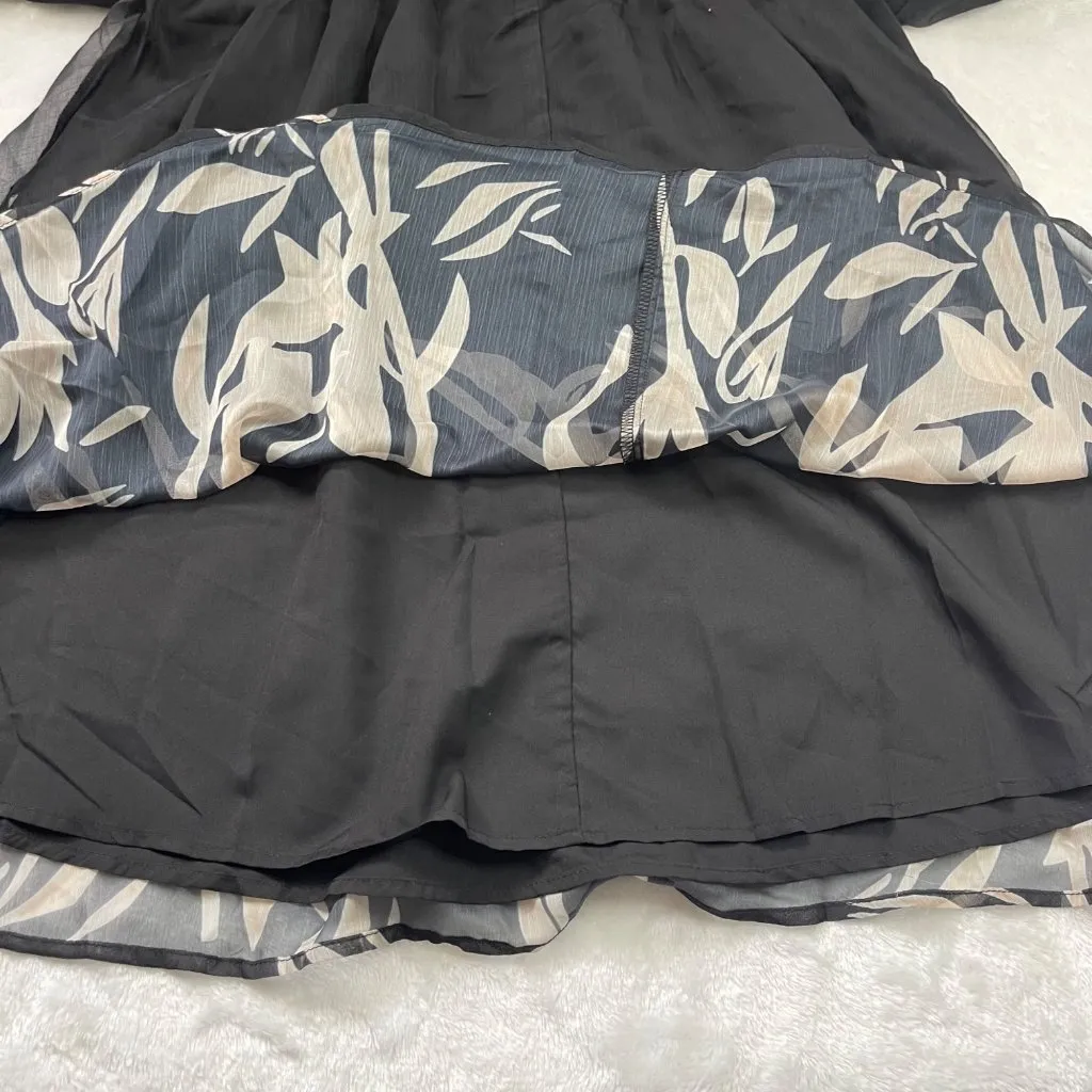 CUPSHE Floral Print Chiffon Mini Dress Women's Medium Long Sleeves Black‎ NEW - Image 7