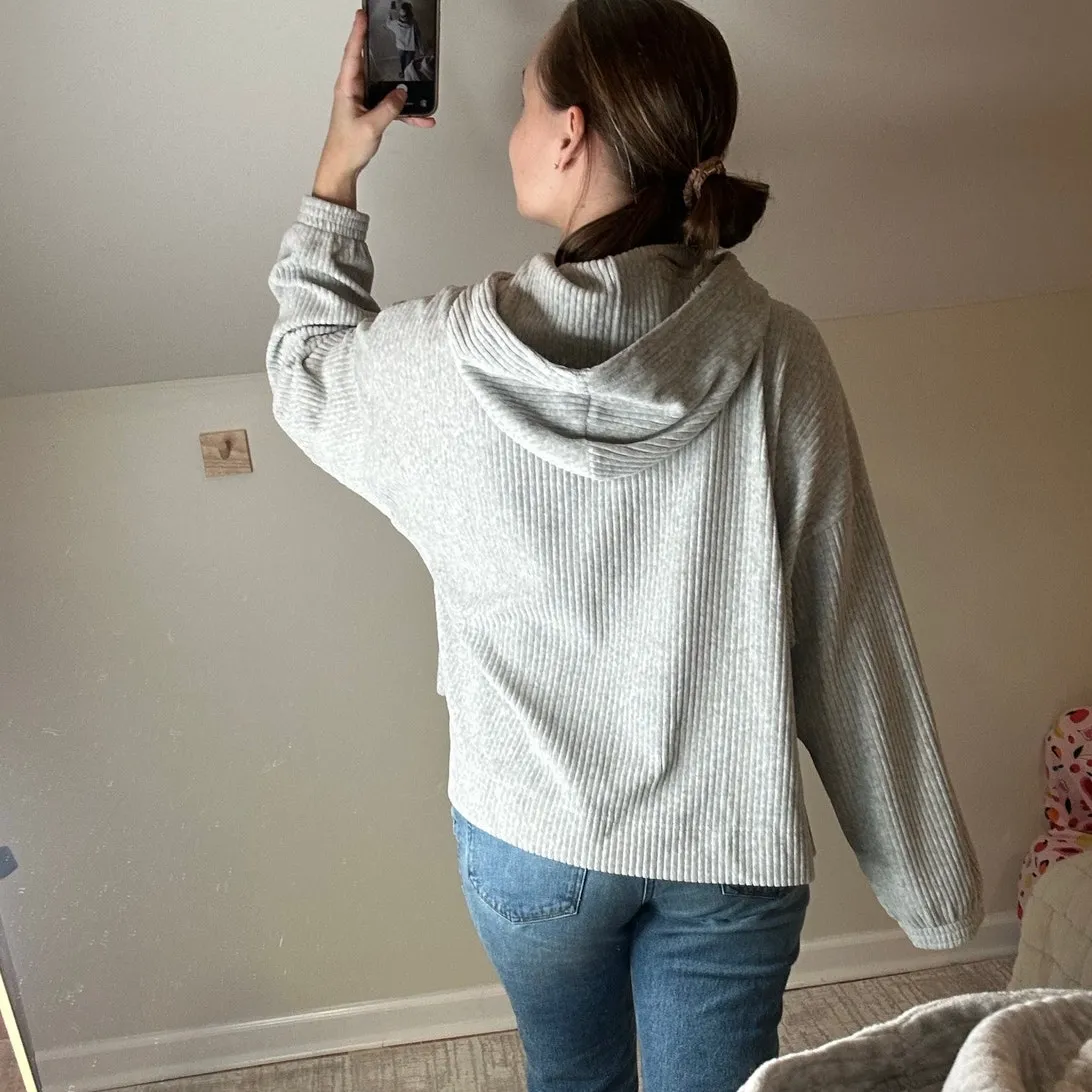 Aerie: Gray Soft Ribbed Hoodie - Image 2