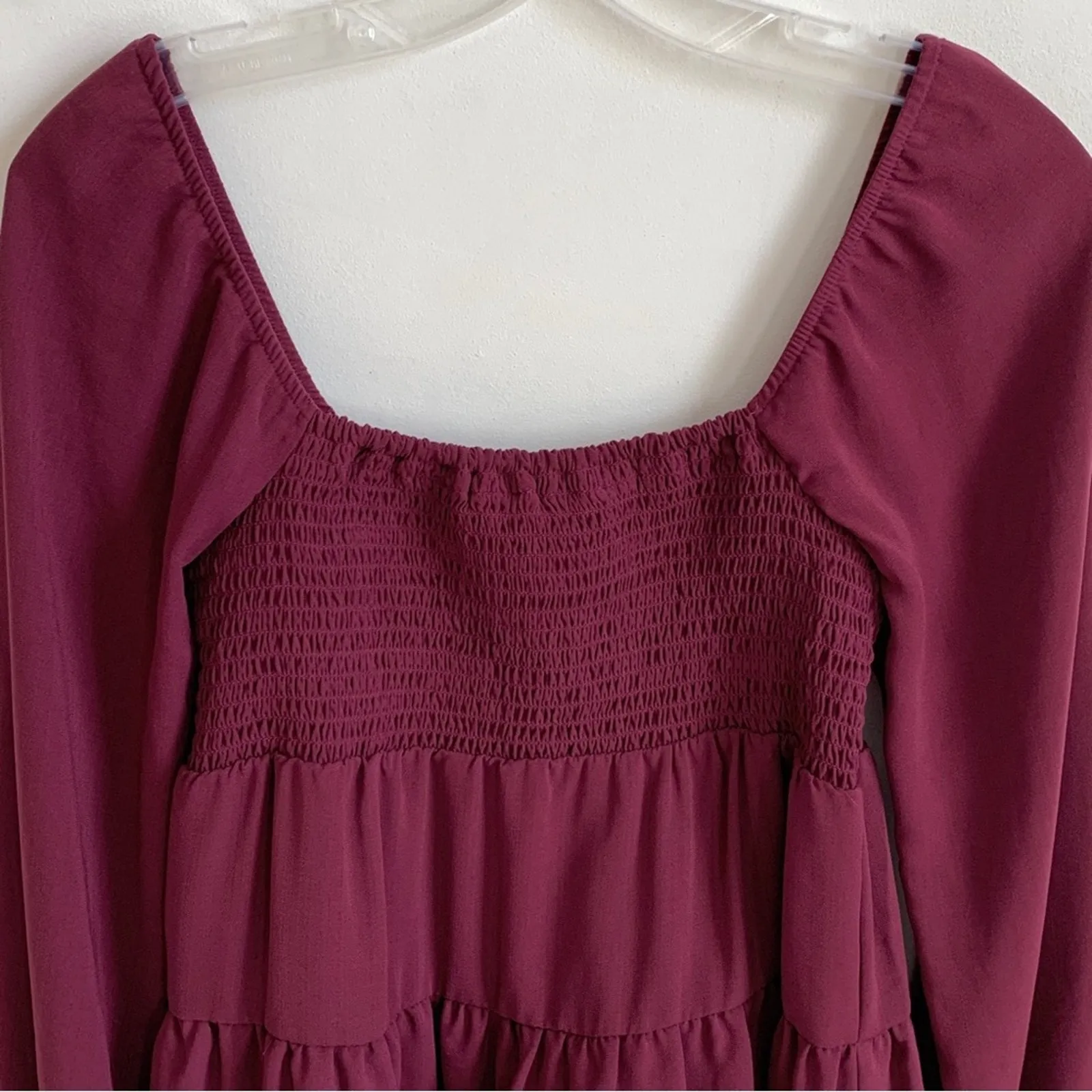 Paper Crane Top Berry Purple Smocked Baby Doll Long Sleeve Blouse Top Medium NEW - Image 4