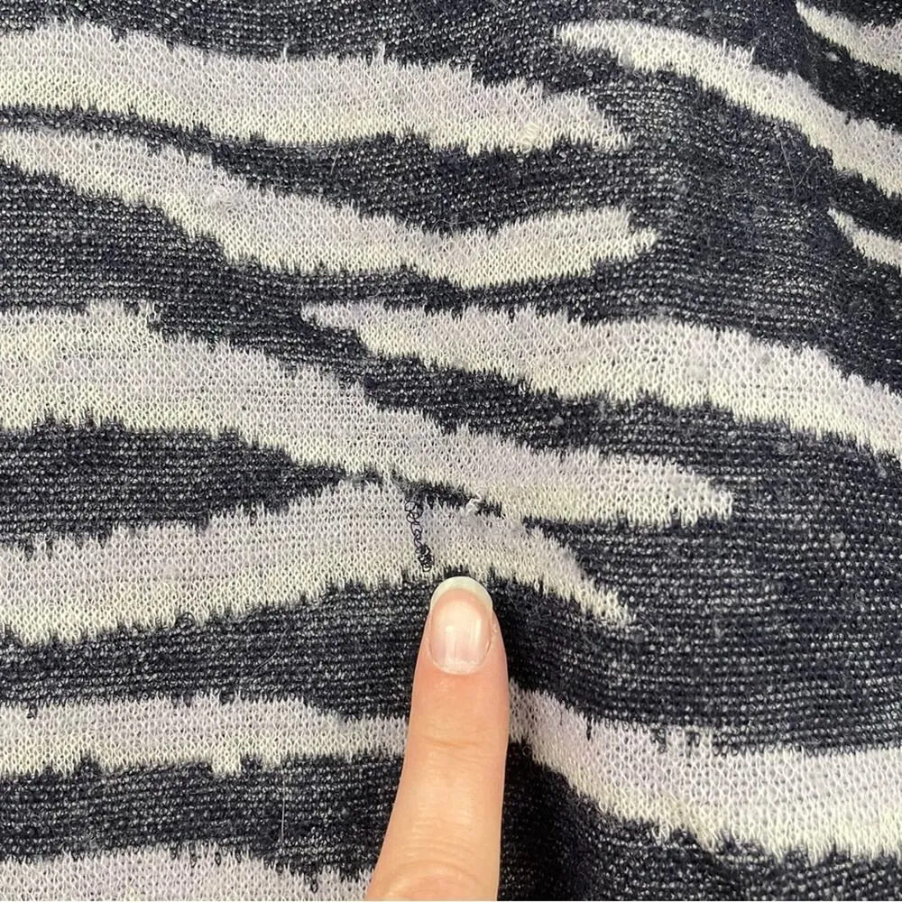 ALC Blue Animal Print Knit Crew Neck Sweater Womens XS Zebra Stripe Sheer Preppy - Image 3
