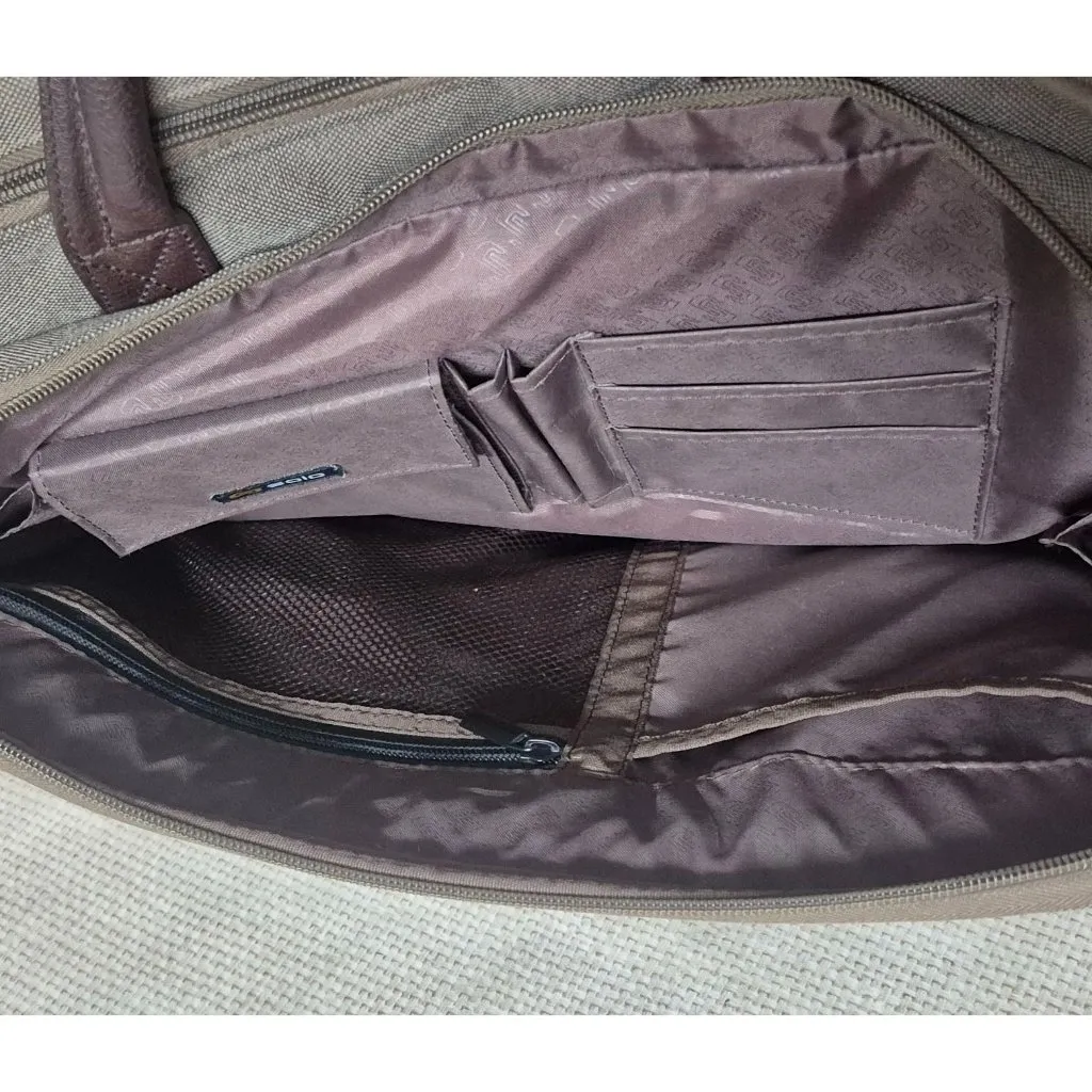 SOLO Green Canvas Brown Briefcase Laptop Case Messenger Bag Multi - Image 12