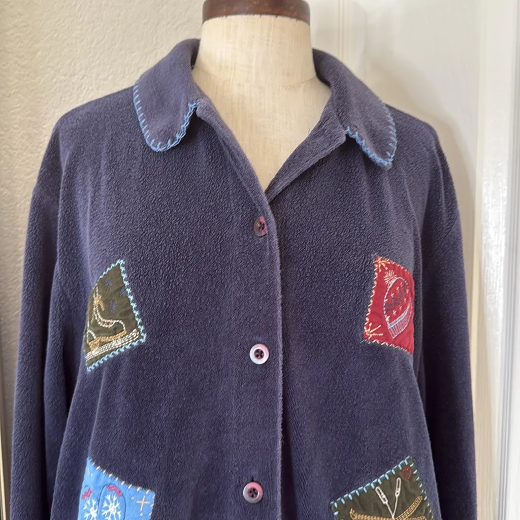 Vintage 90s Christmas/winter embroidered Terry button down - Image 7