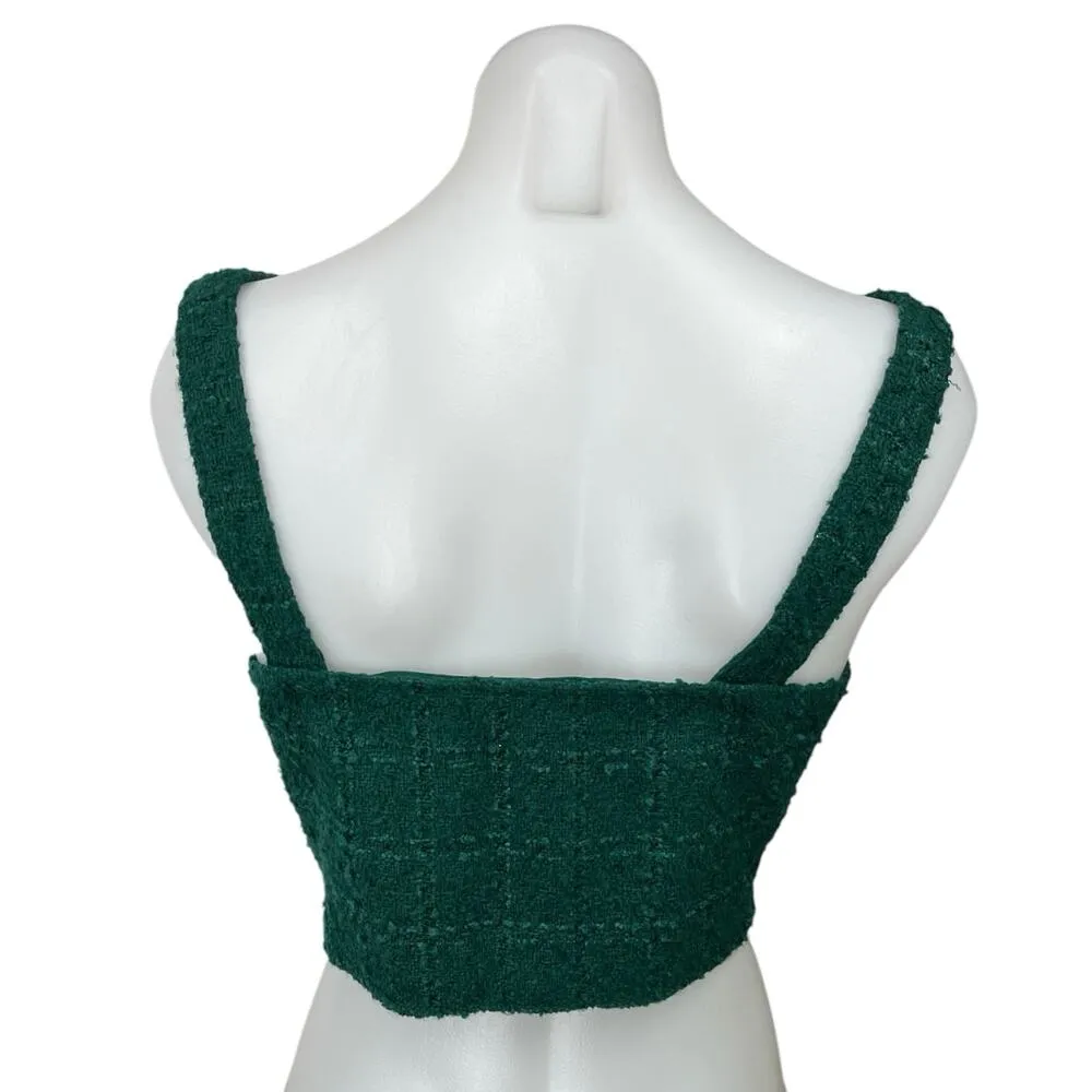 Abercrombie & Fitch Green Sleeveless Plaid Checkered Knit Tweed Crop Tank Top L - Image 2