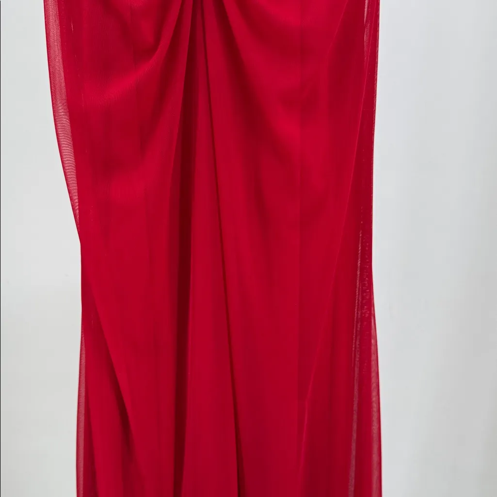 Xscape Red Dress formal jeweled slit 2 ruched evening holiday event retro dance - Image 12
