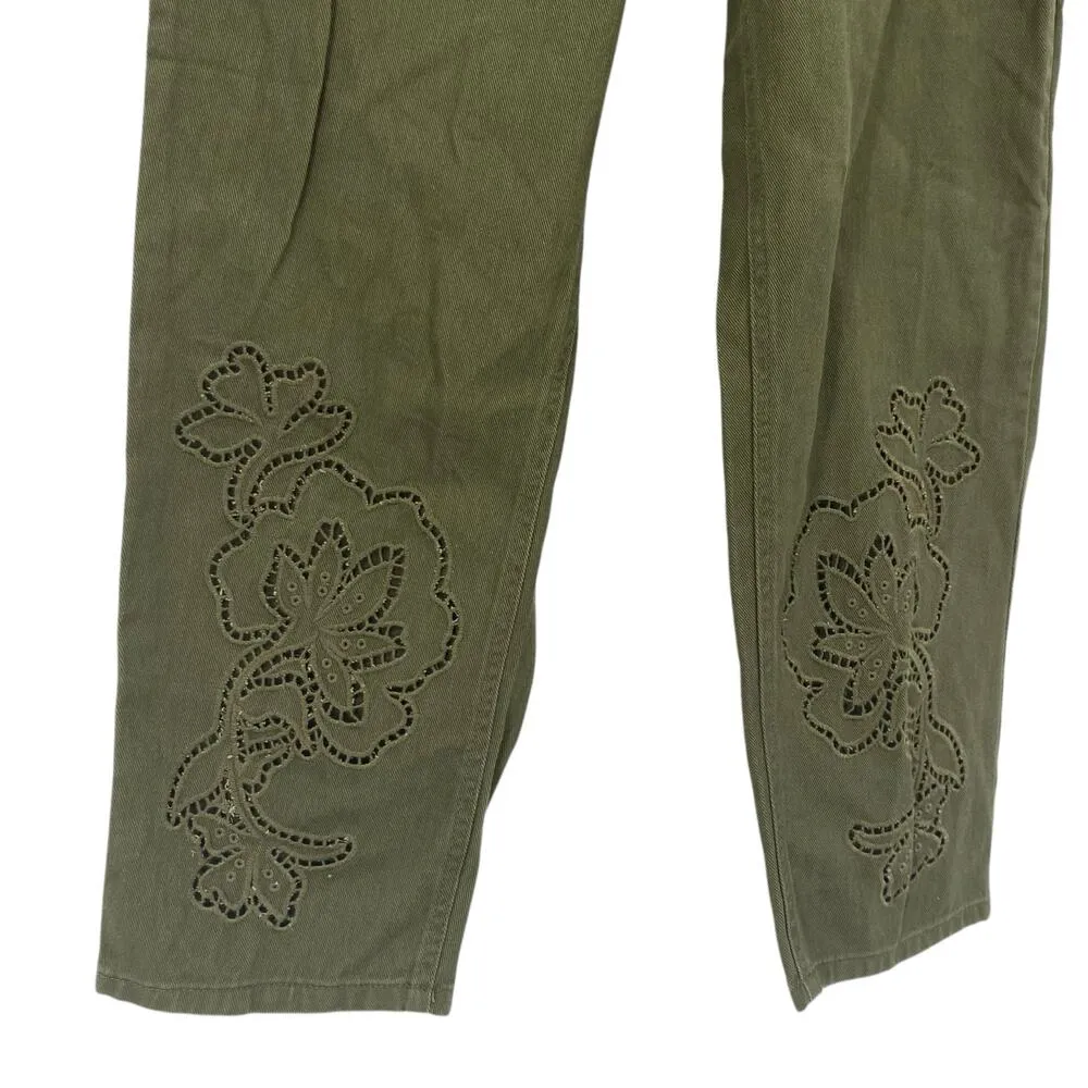 NEW FUTURE COLLECTIVE High Waisted Eyelet Pants Olive Green Size 00 Drawstring - Image 7