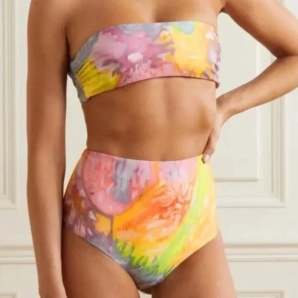 Mara Hoffman Lydia High Waisted Bikini Bottom in Multi Tie Dye Size Small NWT - Image 1