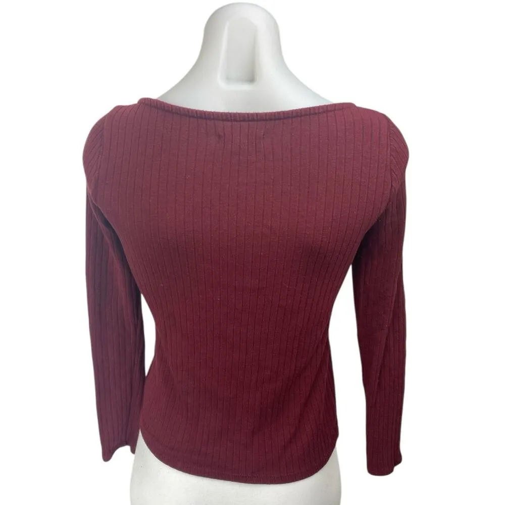 Madewell Maroon Red Rib knit Sweetheart Neck Long Sleeve Slim Sweater Top Sz XS - Image 2