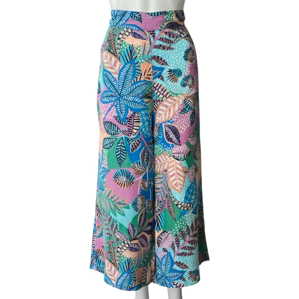 Cynthia Rowley Tropical Leaf Print Cropped Linen Pants Size Large - Image 2
