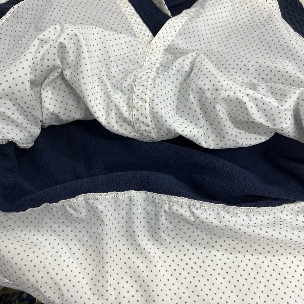 Croft & Barrow large knit Sweater w/built in Polk a dot blouse navy blue white - Image 12