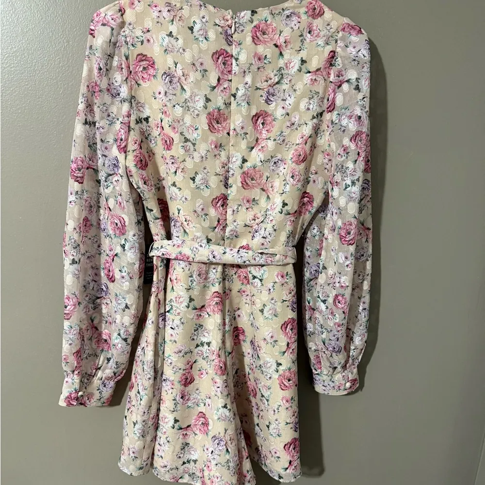 Express Floral Wrap Jumpsuit - Pink and Cream - Image 2