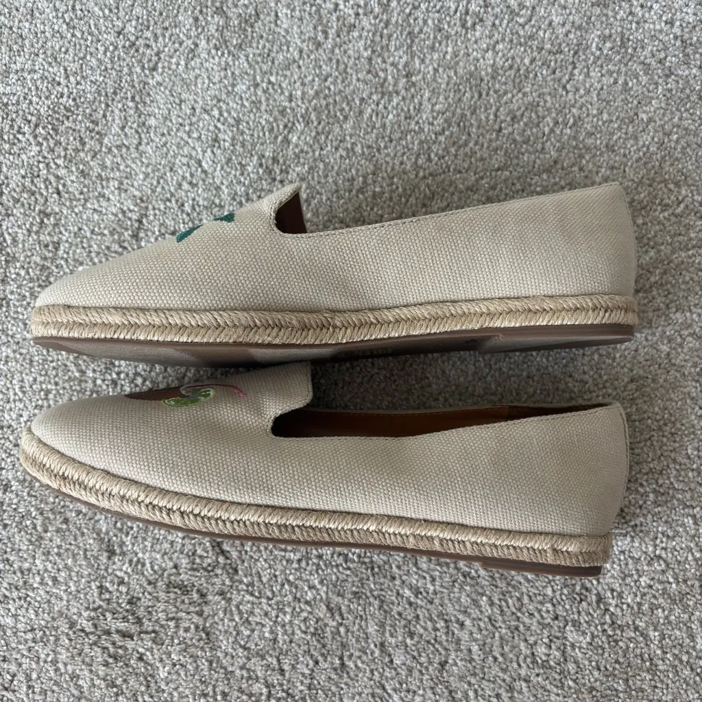 J. Crew Tropical Embroidered Tan Espadrilles Slip On Loafer Palm Tree Cocktail - Image 4