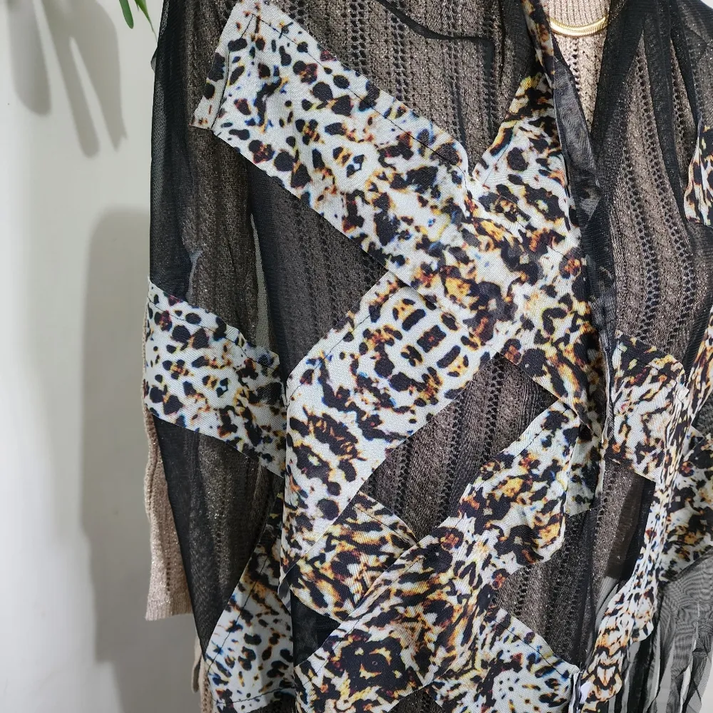 Talk of the Walk Black Sheer Animal Print Scarf with Fringe - Image 2