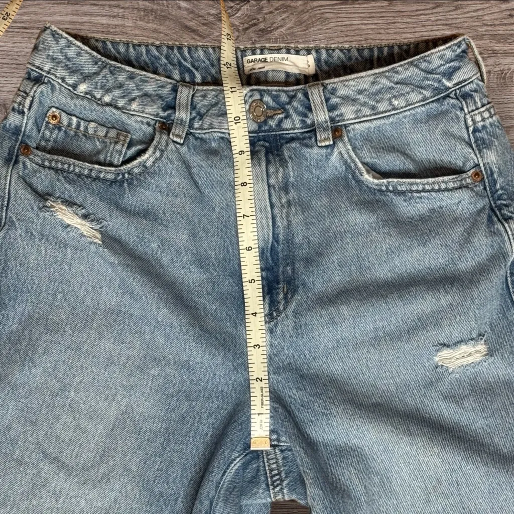 GARAGE DENIM Distressed High Rise Mom Jeans Raw Hem Straight Leg 9/29 - Image 7