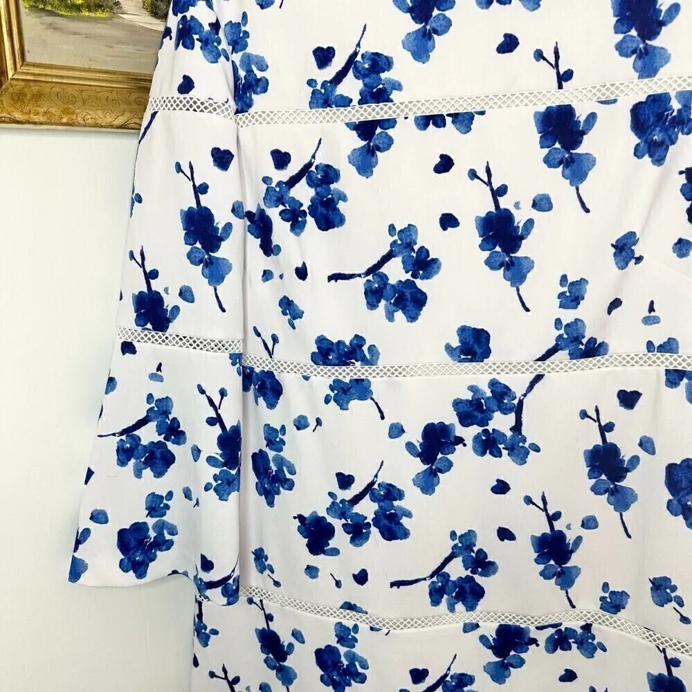 Lauren Ralph Lauren Lace Trim Floral Dress Colonial Cream/Blue Multi Size 16 - Image 7