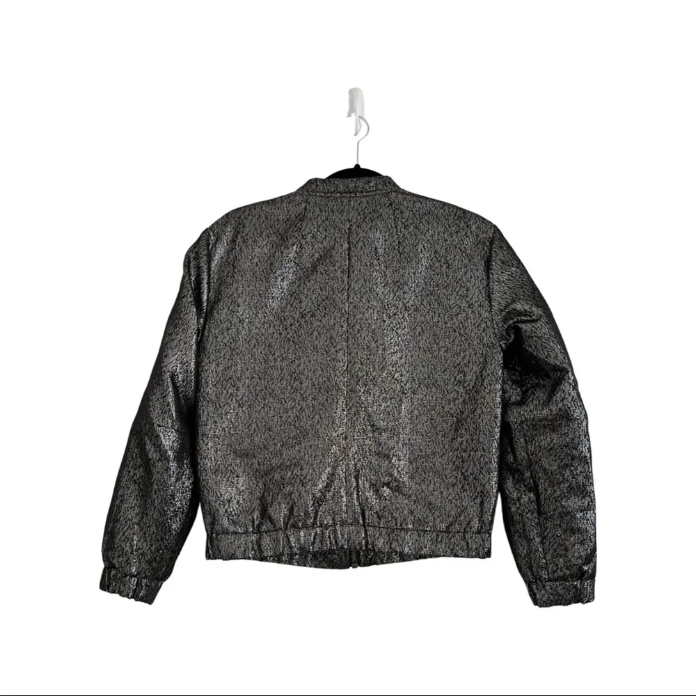 PAIGE x Rosie Huntington-Whitel Metallic Boxy Cropped Bomber Jacket Silv… - Image 53