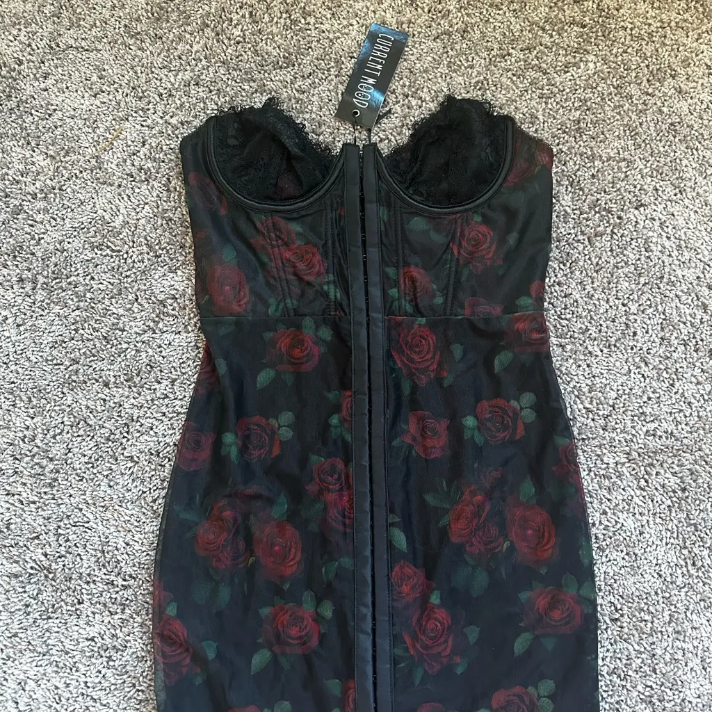 Current Mood Black and Red Floral Mini Dress - Image 3