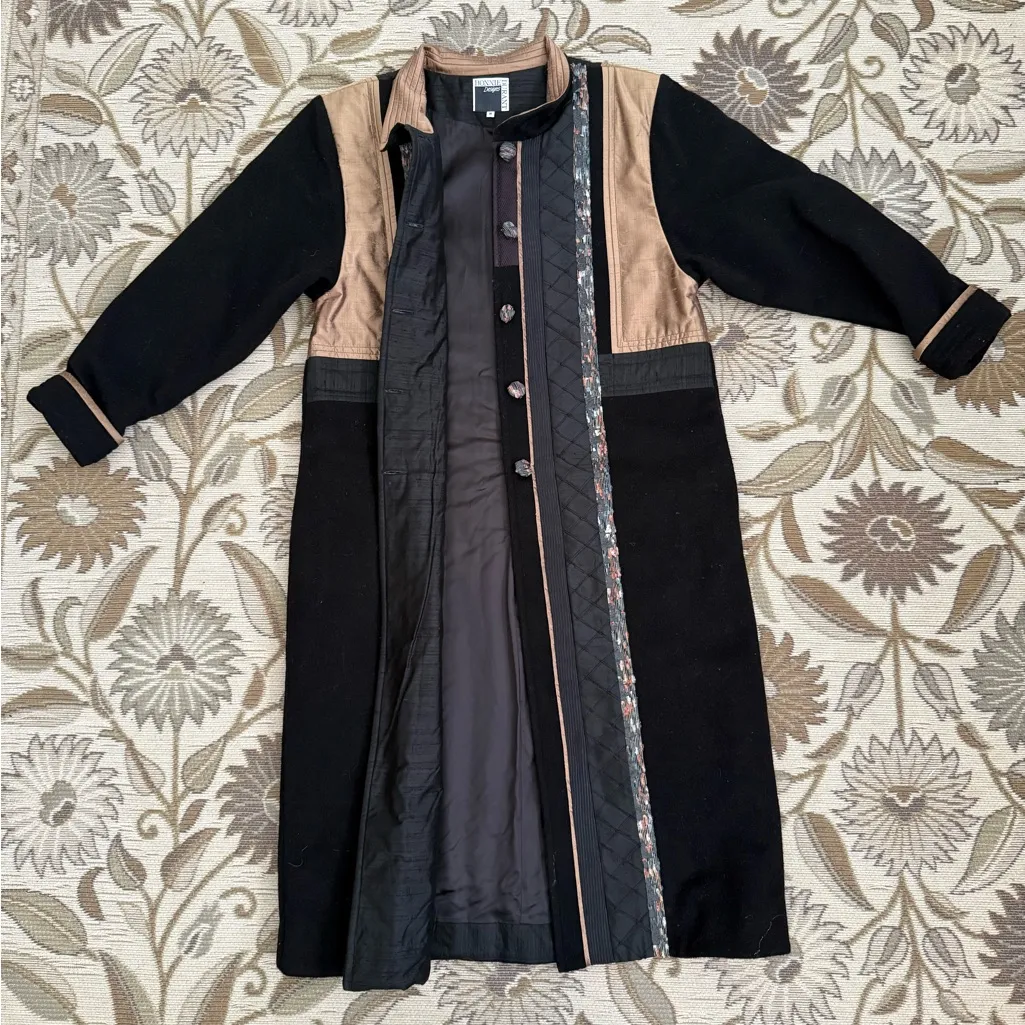 80’s Bonnie Durant Vintage Wool Trench Coat Silk Taffeta M Medium Black - Image 4