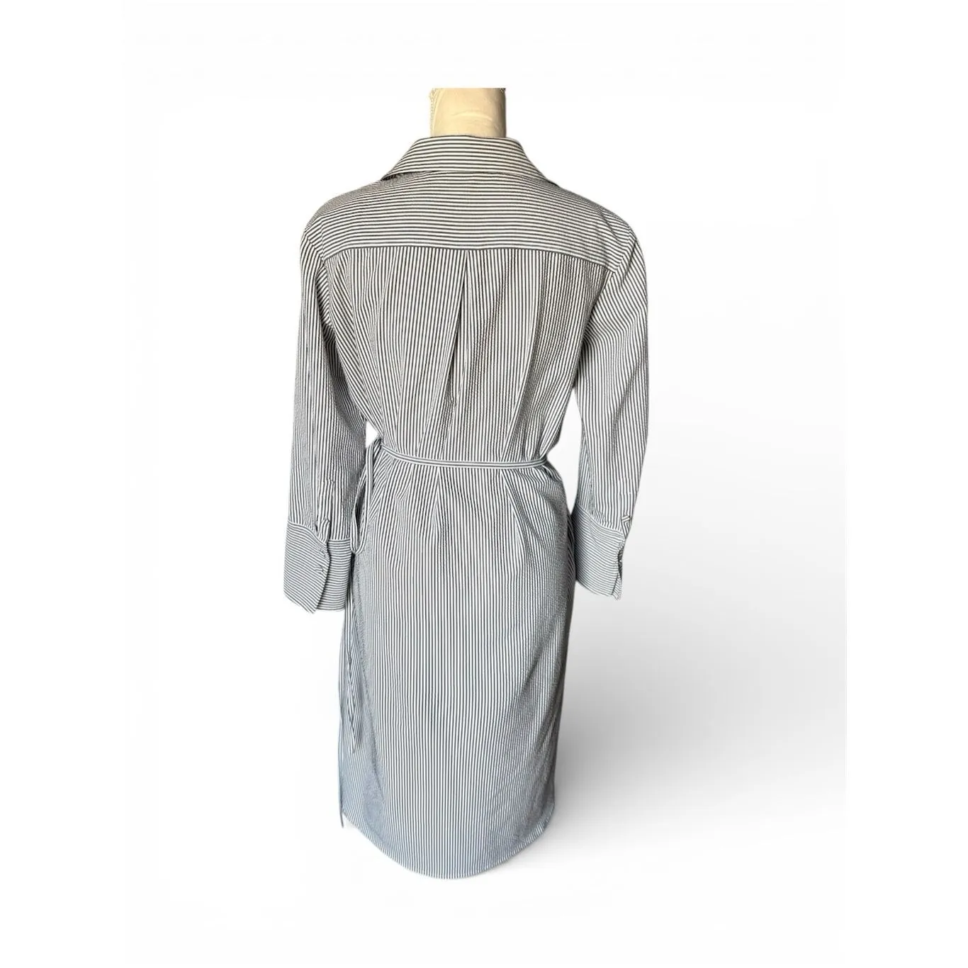 MM. Lafluer Gray and White Striped Stretch Shirt Dress Midi size Small Career - Image 2