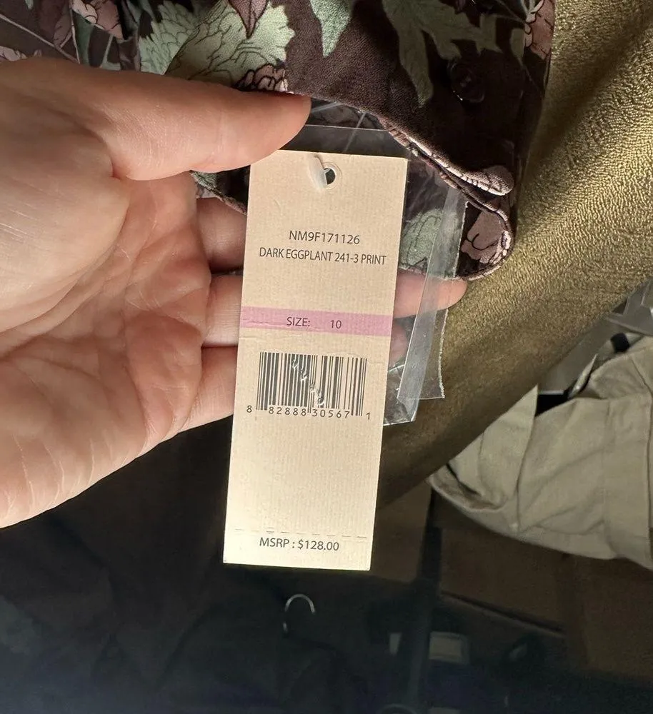 NWT Nanette Nanette Lepore Floral Printed Pleat Shirtdress Dark Eggplant Size 10 - Image 3