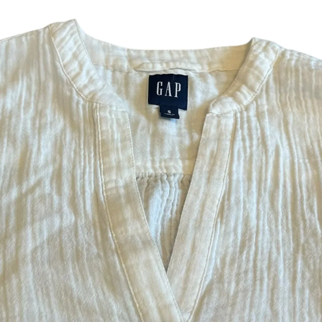Gap White Gauze Midi Length Dress Long Sleeve V-Neck 100% Cotton Size Small - Image 2