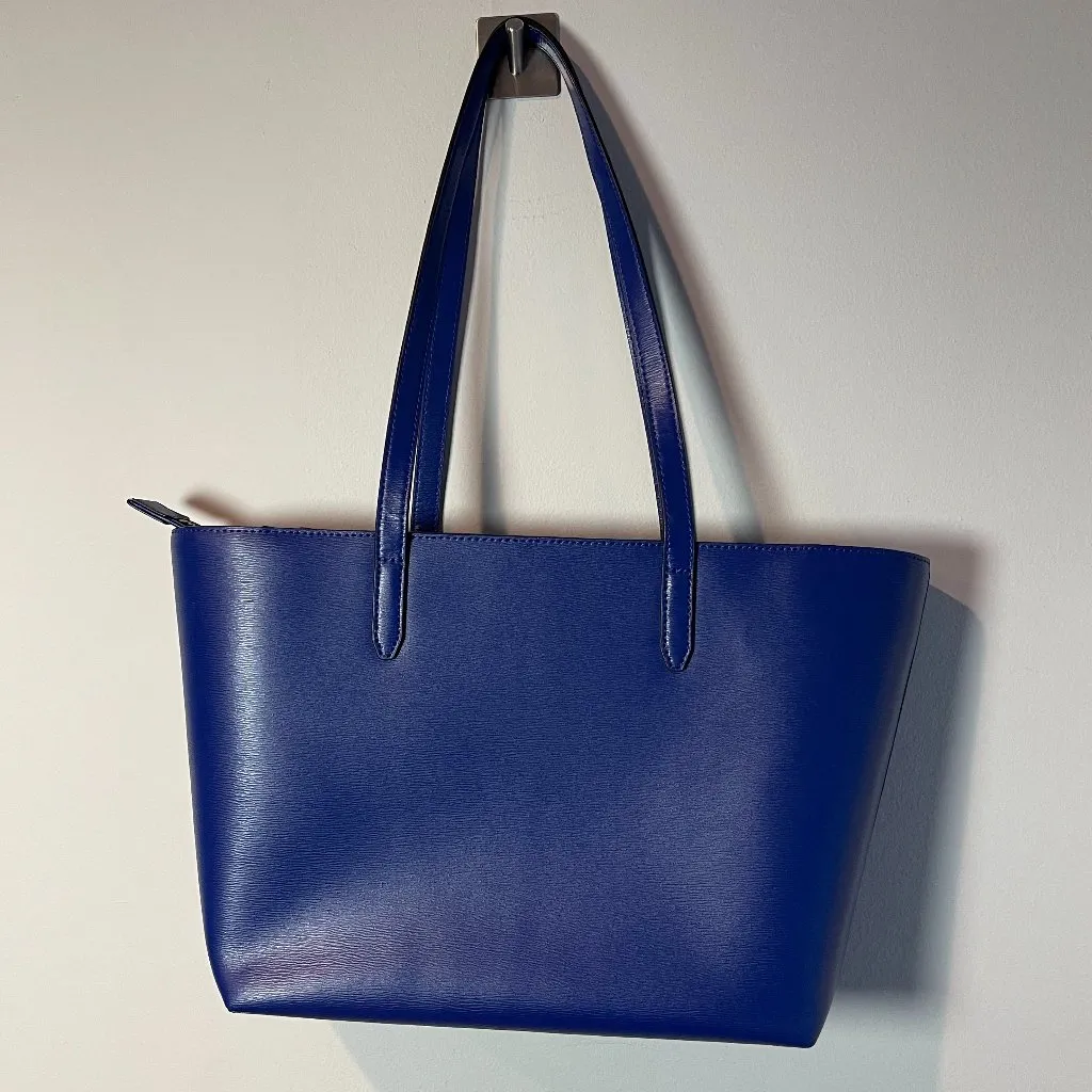 DKNY Sutton Leather Bryant Medium Zippered Tote Bag Blue - Image 2