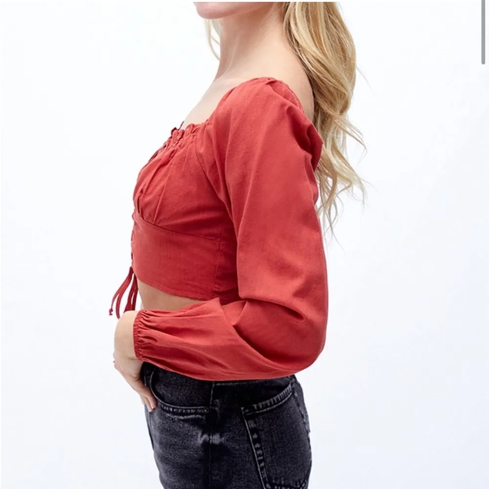 NWT PacSun/La Hearts Lace Up Long Sleeve Rust Boho Crop Top  Size Medium - Image 8