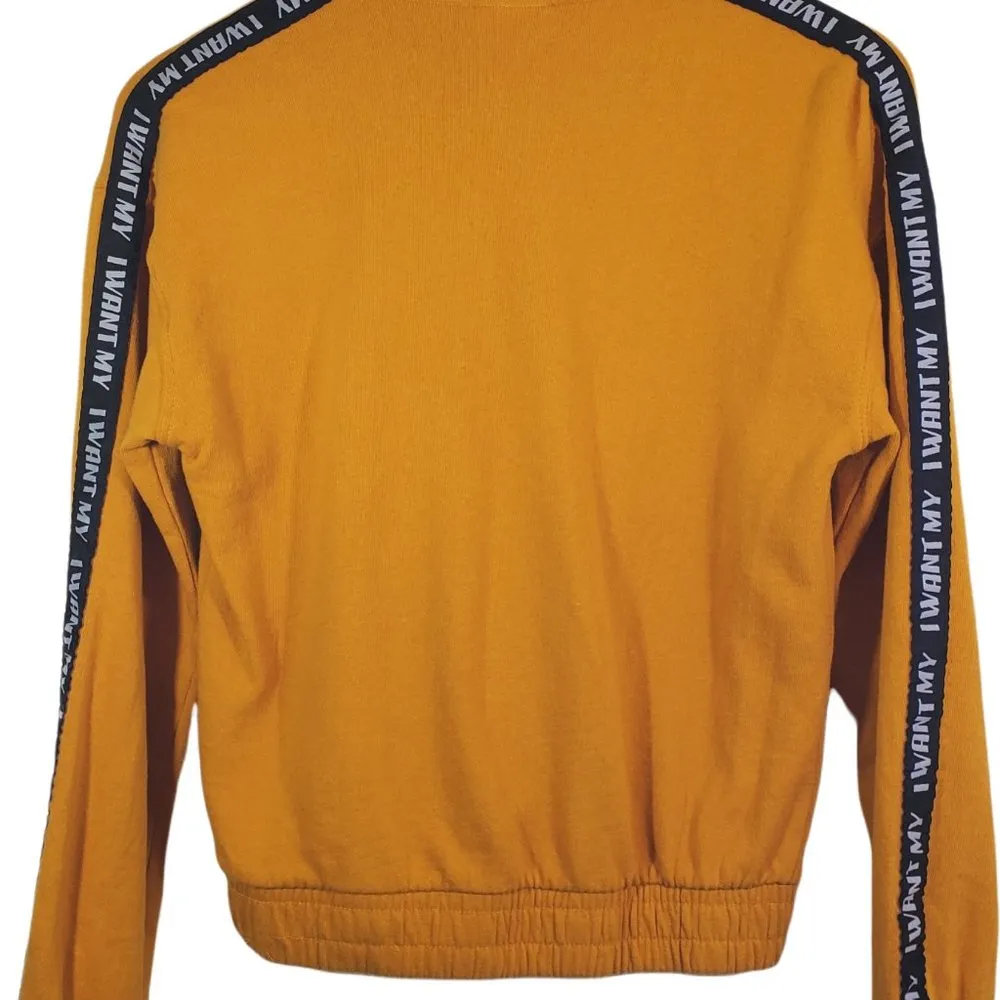 MTV Women's XS Gold, Yellow Stripe Pullover, Long Sleeve, 1/4 Zip Front Hoodie Orange - Image 2