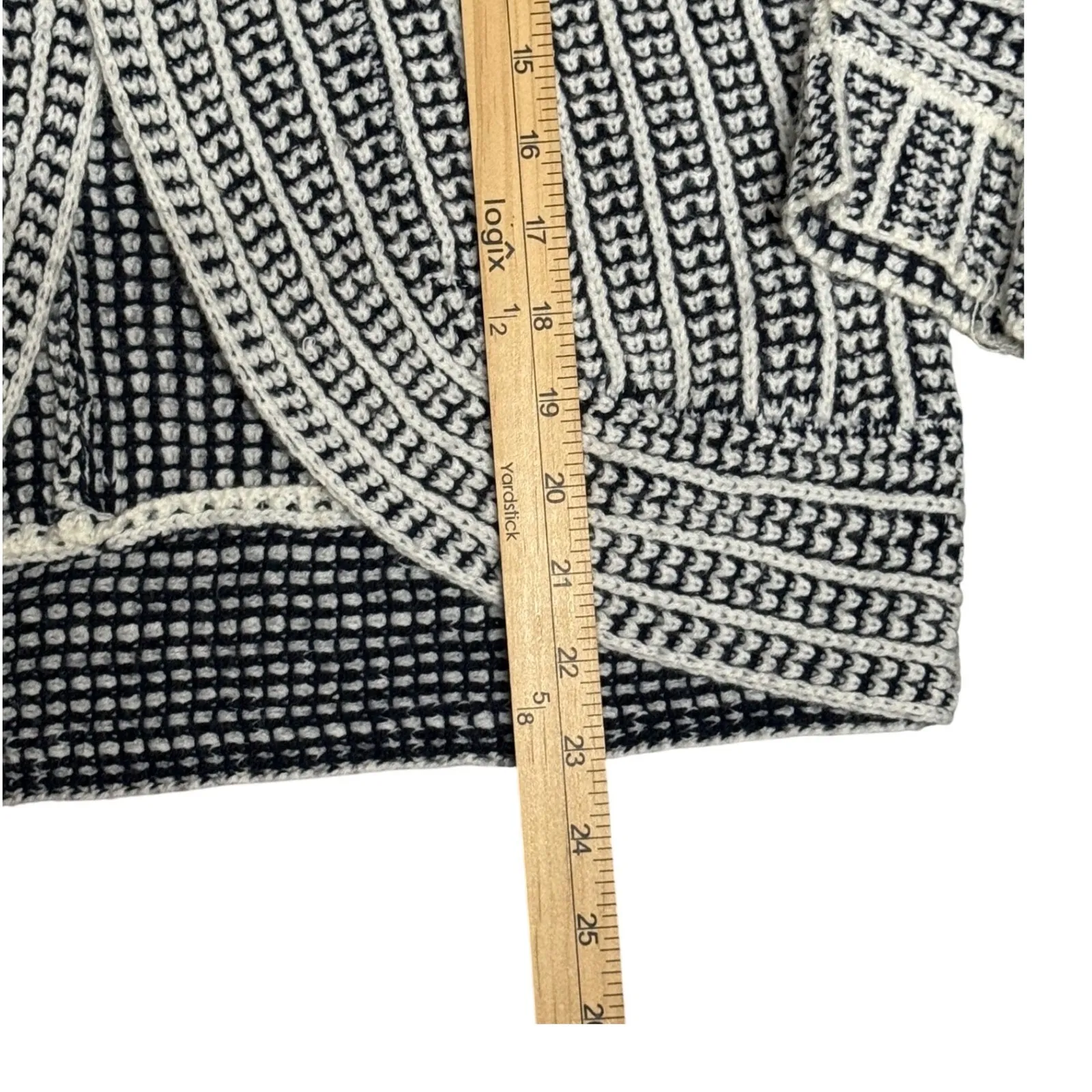 Pink Republic Women's XL Open Front Knit Cardigan Sweater Navy & White Acrylic - Image 2