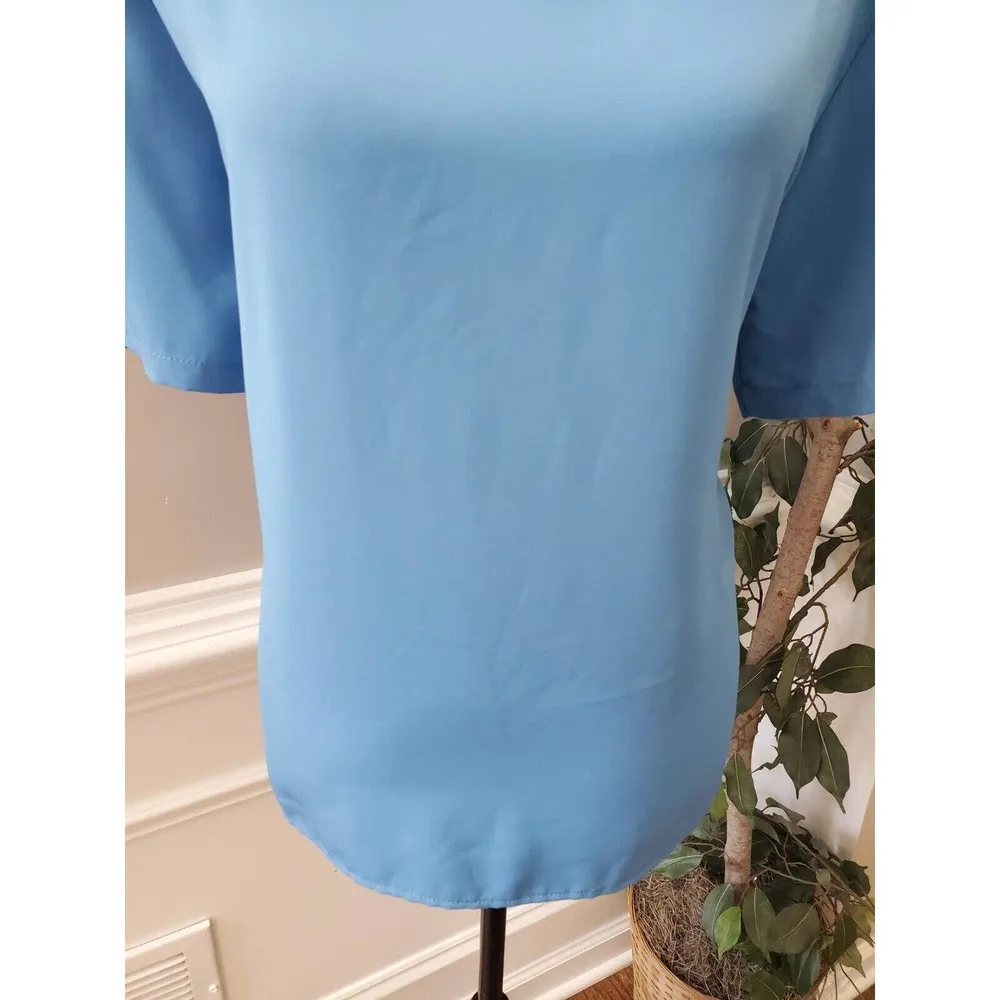 Impressions Women's Sky Blue Polyester Round Neck Short Sleeve Top Blouse Size L - Image 5